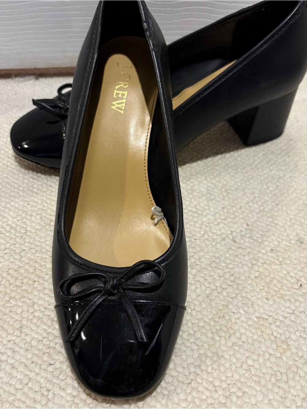J. Crew Black Patent & Leather Bow Block Heel Pumps S/6 1/2